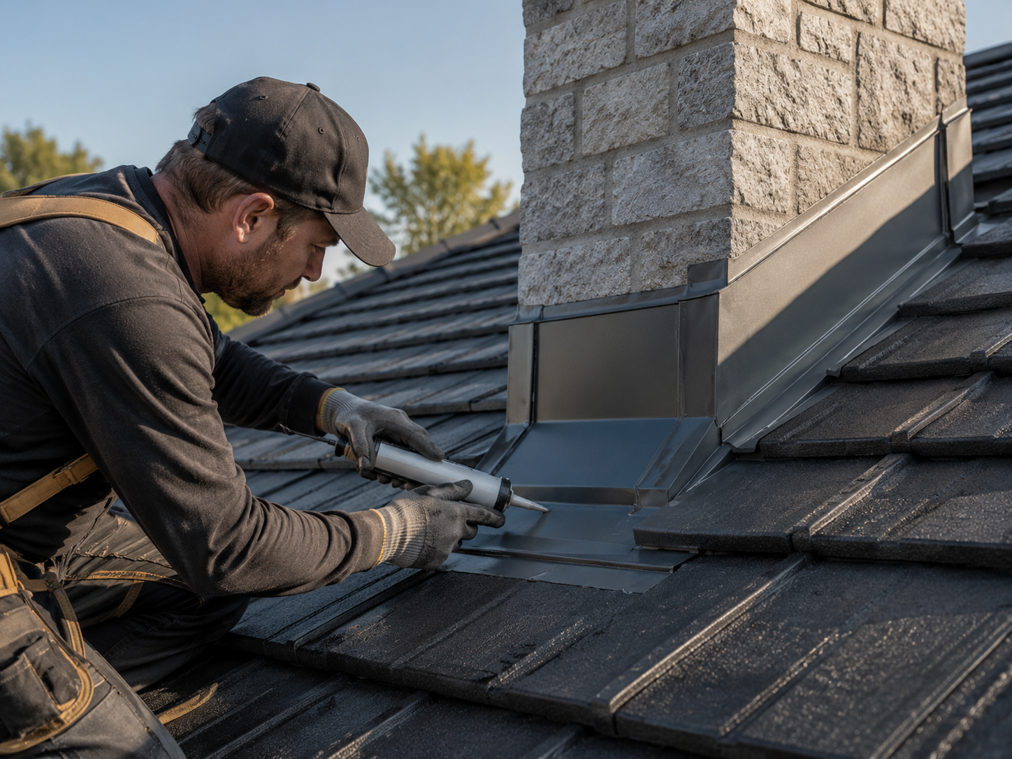 Professional gutter cleaning service removing leaves and debris